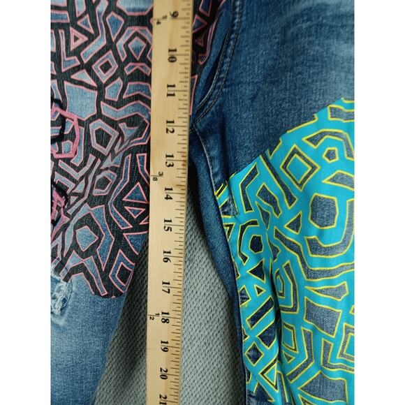 Rutherford Engineered Slim Fit Denim Jorts Men 41 Blue Distressed Tribal Pattern - Picture 10 of 14